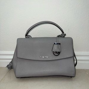 Michael Kors Grey Leather Medium Ava Top Handle Bag